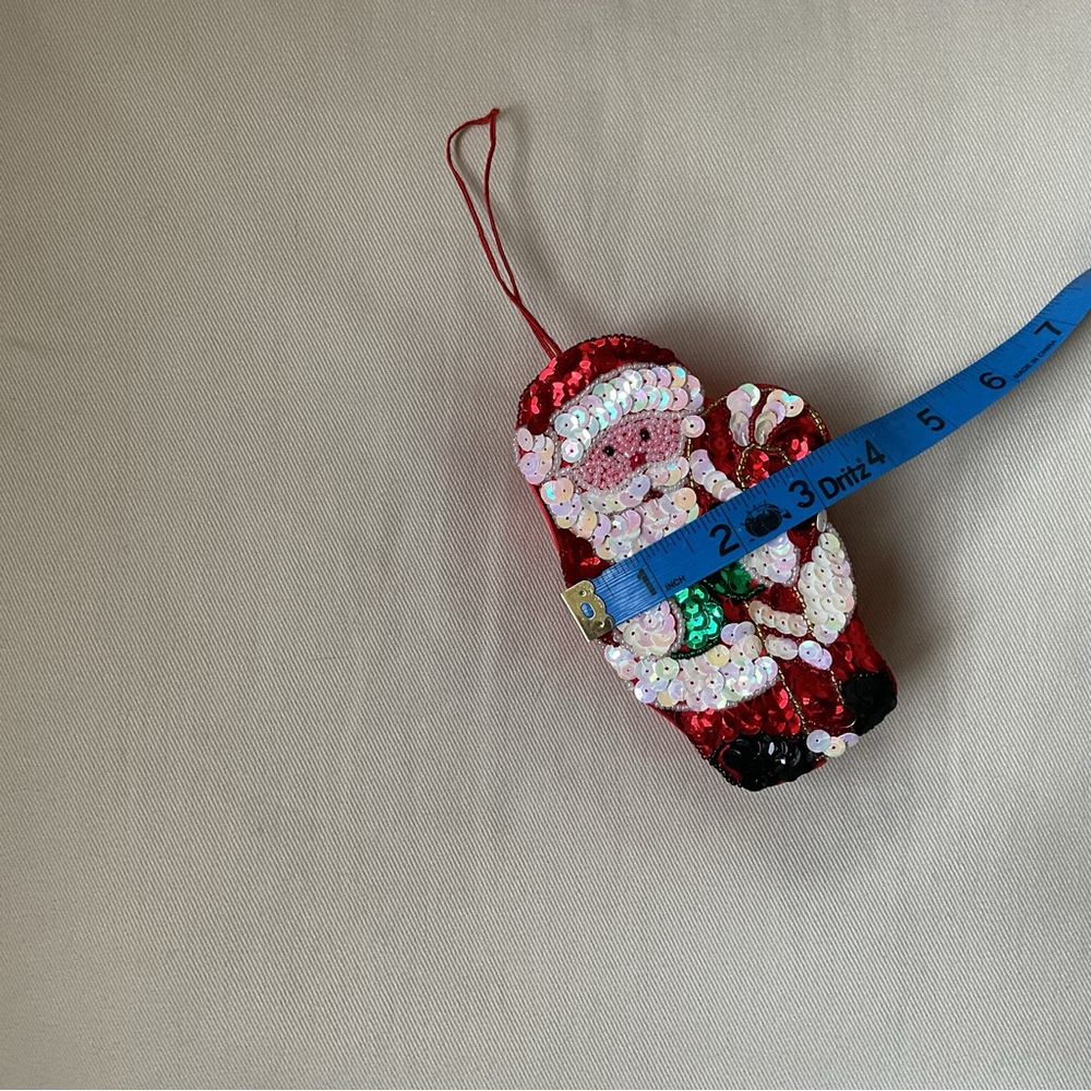 Sparkly Sequins Santa Storage Trinket Box Hanging Christmas Ornament VINTAGE - Picture 5 of 10